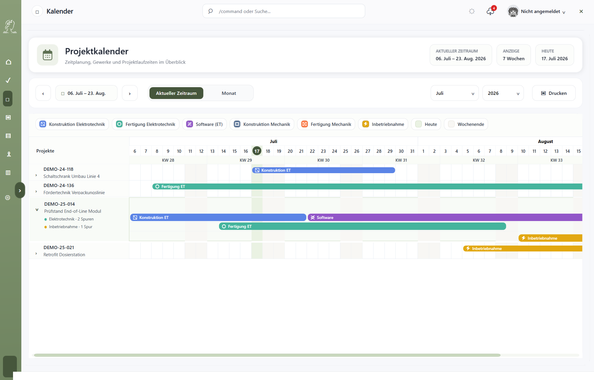 Projektkalender in Sophilexa